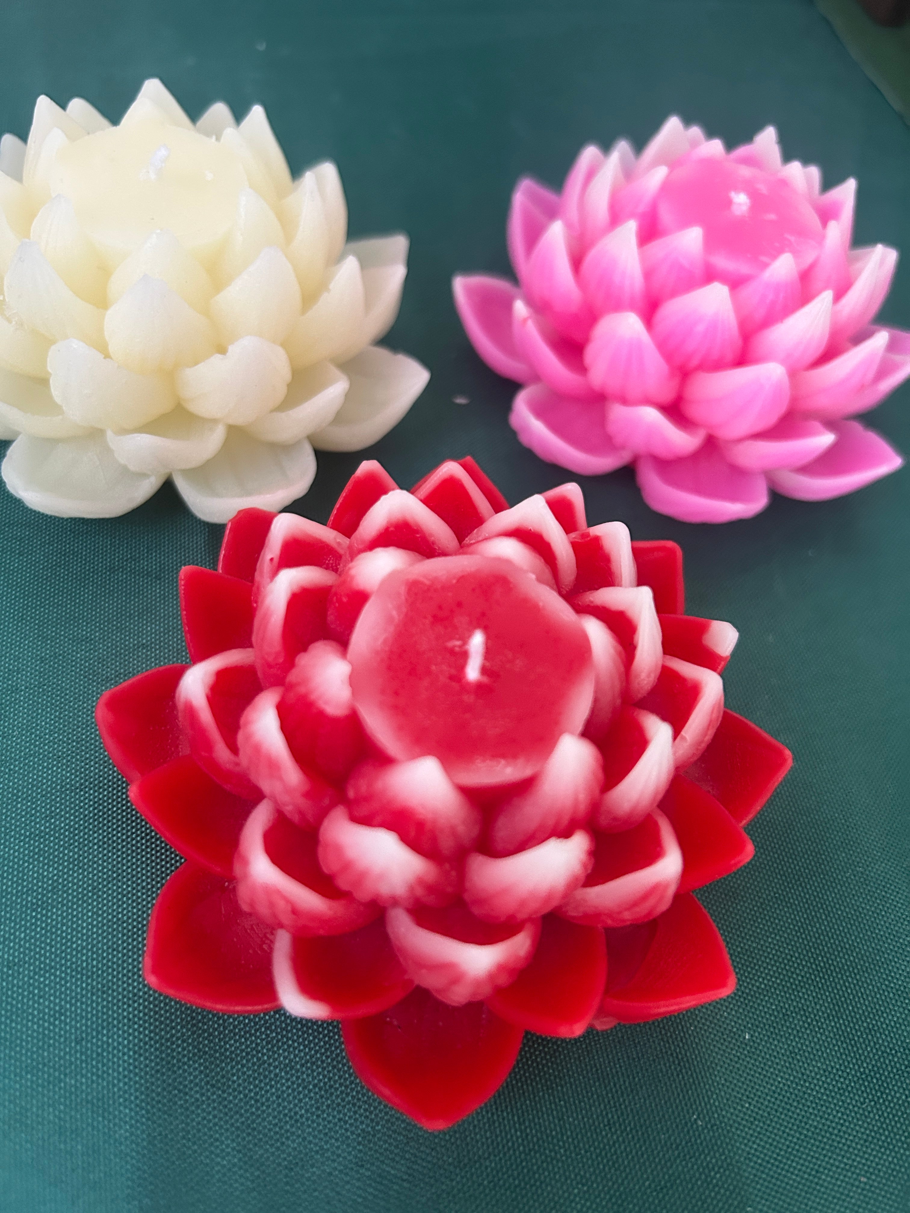 Lotus Flower with White Tips Beeswax Candle | Hand-Poured Floral Candle